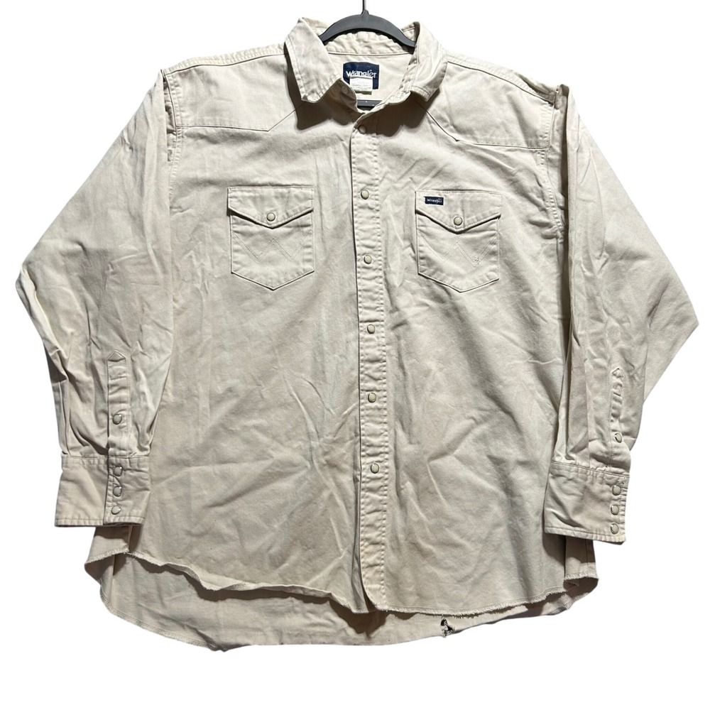 Wrangler Western Shirt Mens XXL Tan Pearl Snap Cotton Twill MS713ST